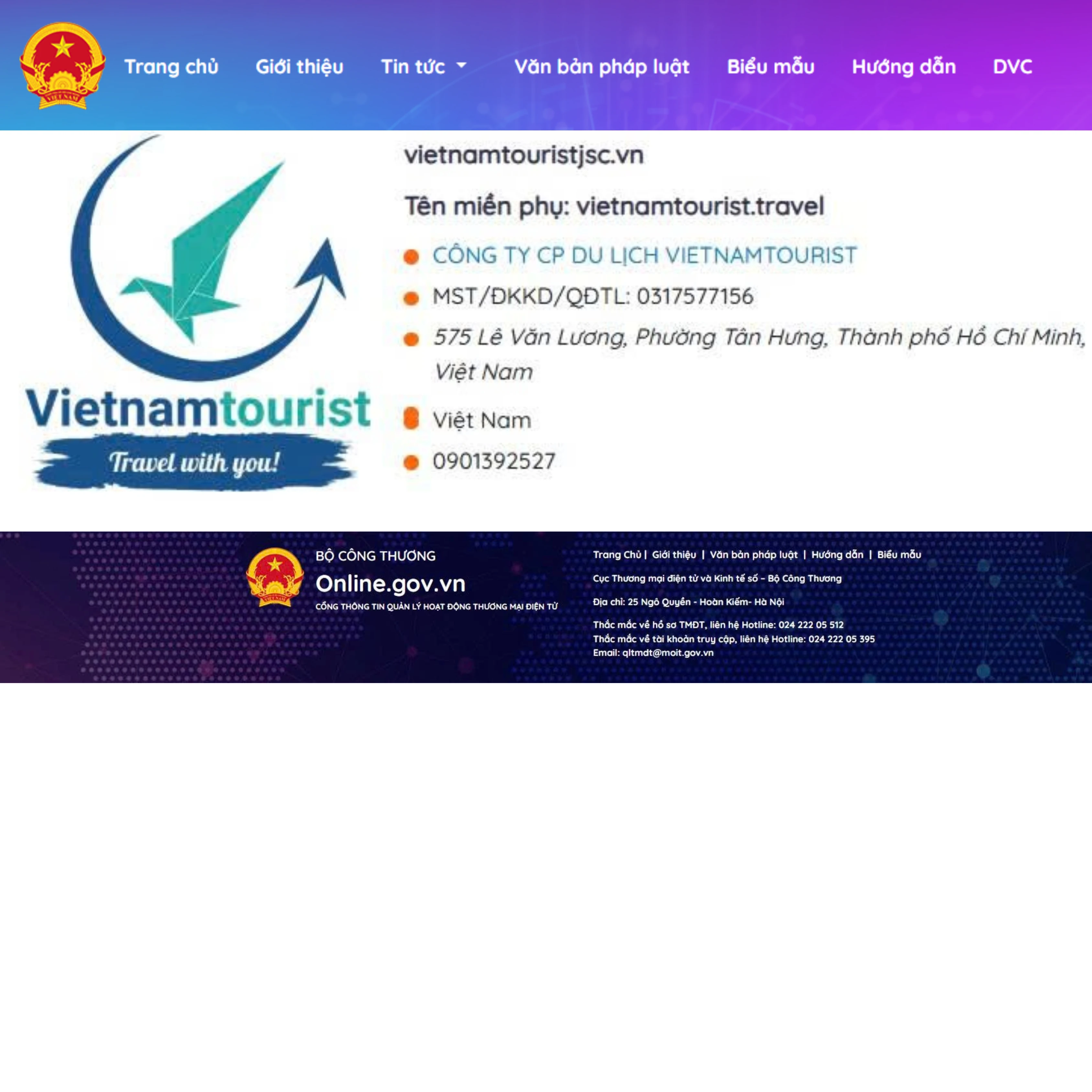 THÔNG BÁO WEBSITE ĐÃ ĐƯỢC ĐĂNG KÝ TRÊN BỘ CÔNG THƯƠNG